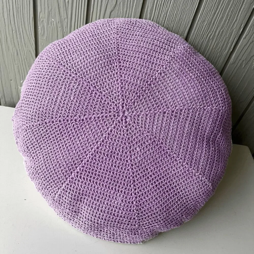 VTG Hand-Crocheted Round Pillow | Lavender & White Pinwheel Pattern | Refreshed